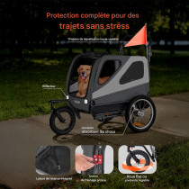 Remorque et Poussette de Vélo Chien et animaux Pliable 45Kg Noir/Gris