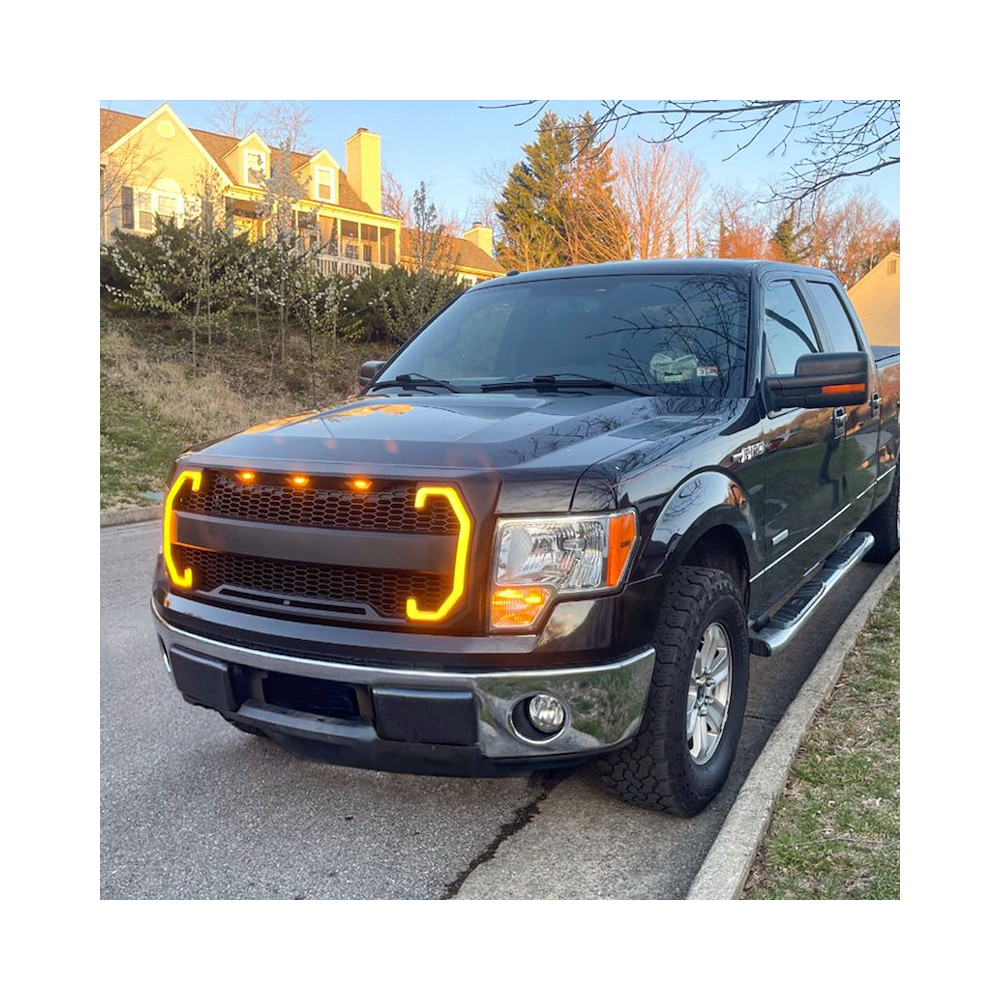 Calandre American Style Raptor Noir Mat avec Feux DRL et Clignotants Dynamiques Ford F150 2009-2014