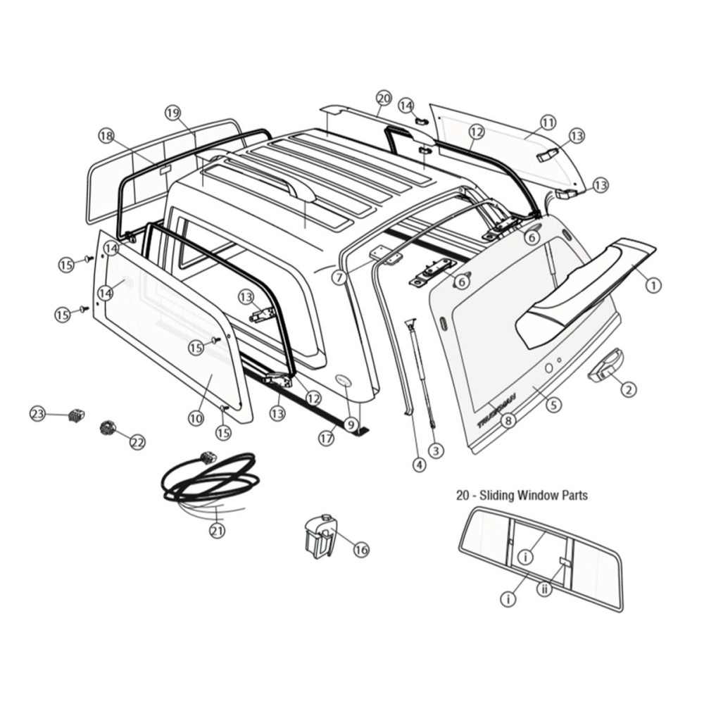Lunette arrière complète hard top truckman Toyota Hilux 2015-