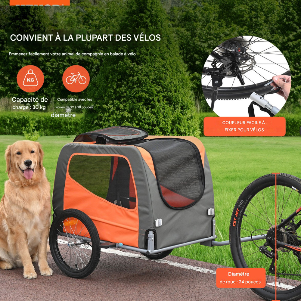 Remorque de Vélo Chien et animaux Pliable 30 Kg Orange/Gris