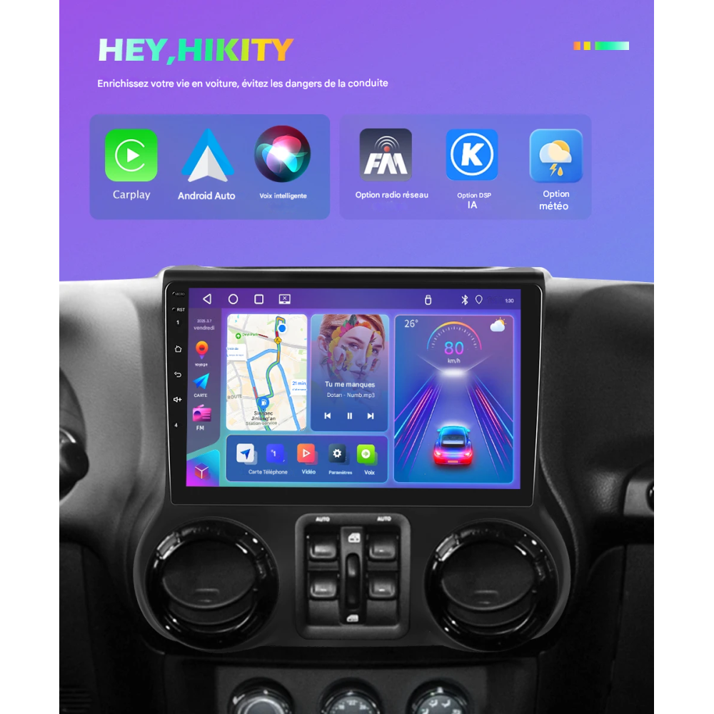 Carplay auto radio V8 AHD(8G+128G) Jeep Wrangler Jk 2010-2014